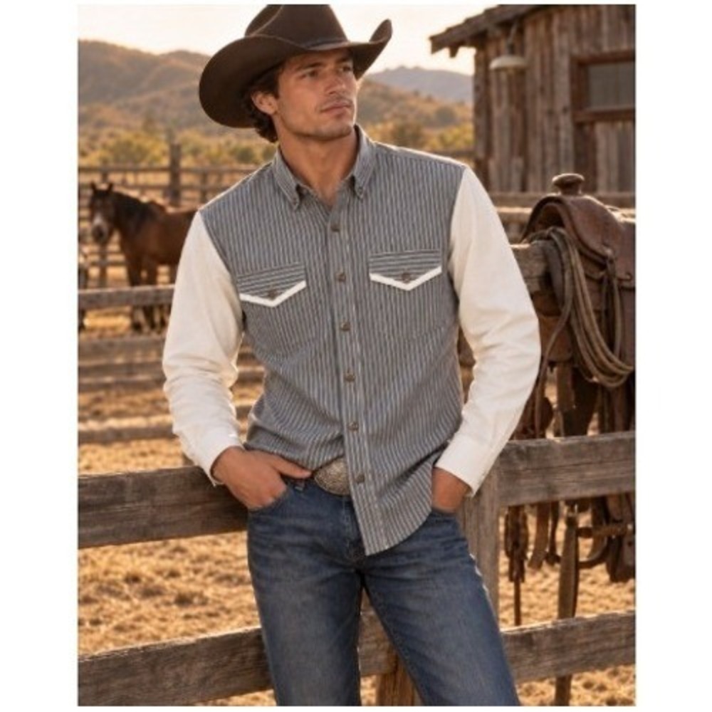 Spindle River Classics Western Rodeo Shirt M Gray White Colorblock 90s